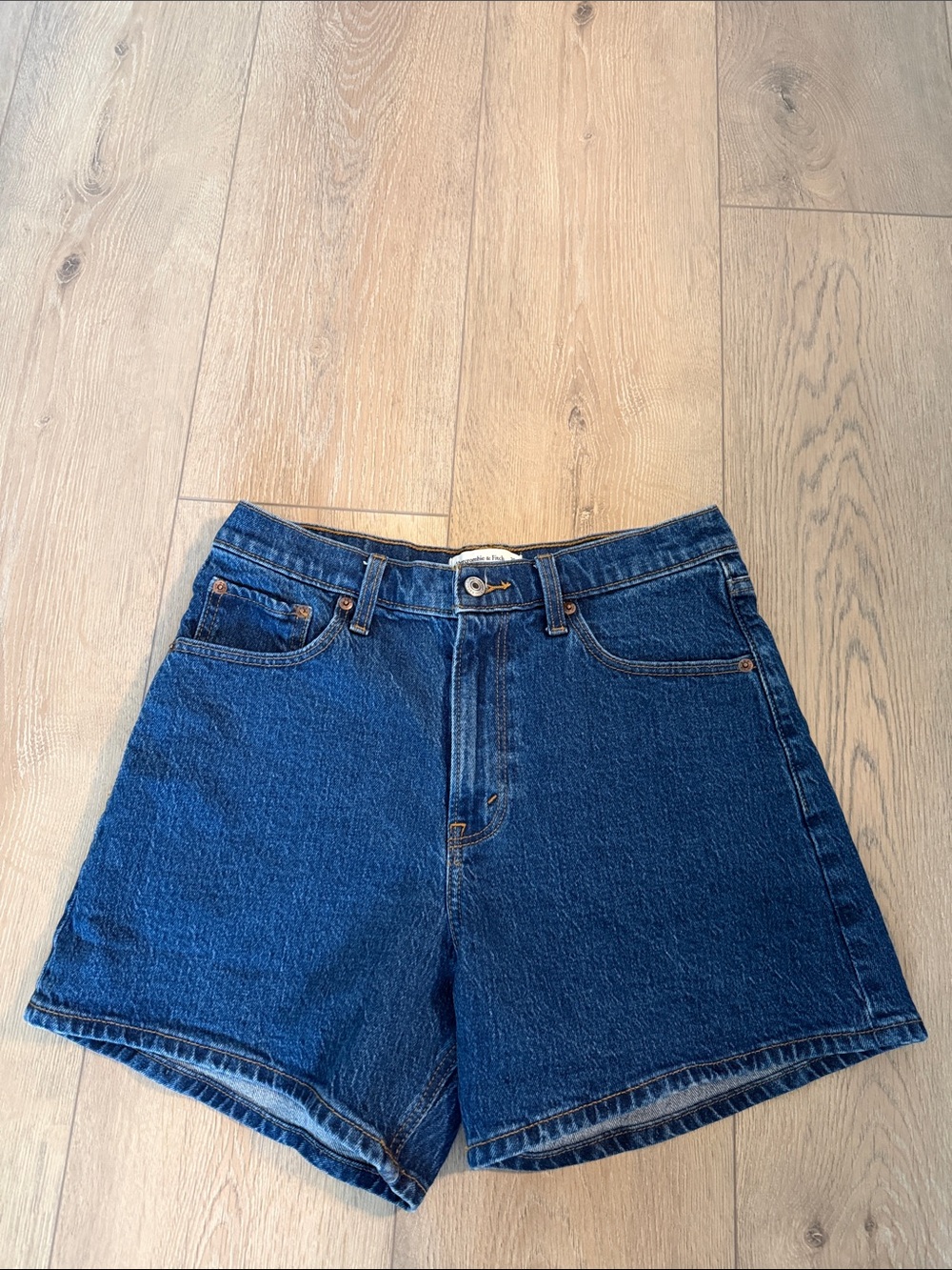 Abercrombie & Fitch Dark Blue Denim High Waist Dad Shorts